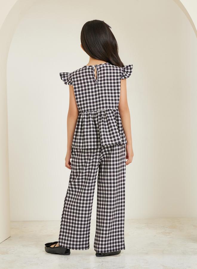 ستايلي طقم بلوزة بفيونكة وبنطال بنمط مربعات - Image 5